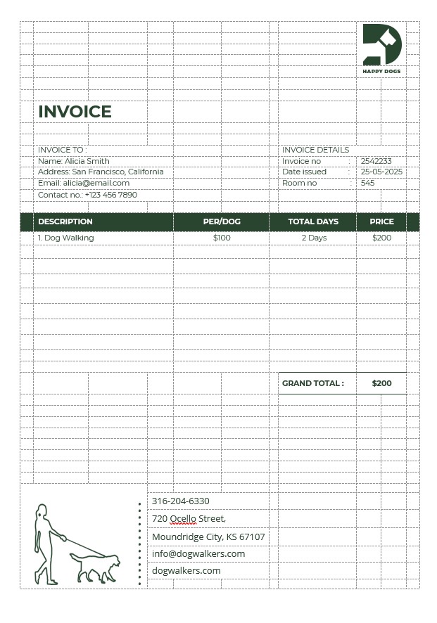 Dog Walker Invoice Template PSD template